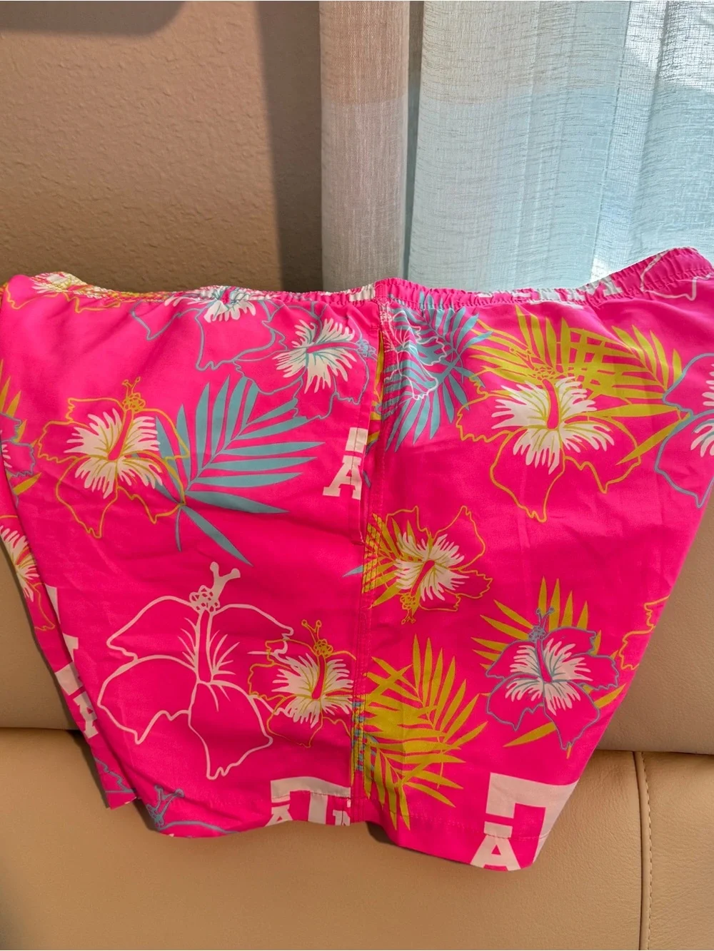 Men's Pink Floral Swim Trunks with AM Logo